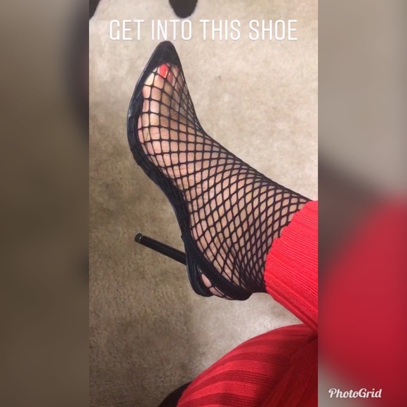 fishnet clear heels